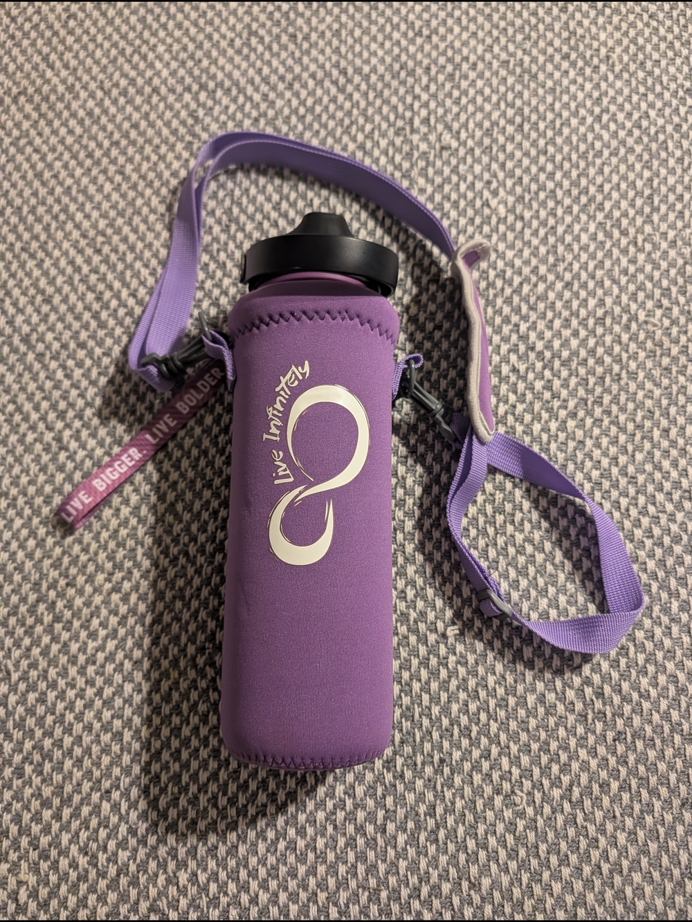 Purple Waterbottle With Holder & Straps Live Infinity, Walking Hiking Active